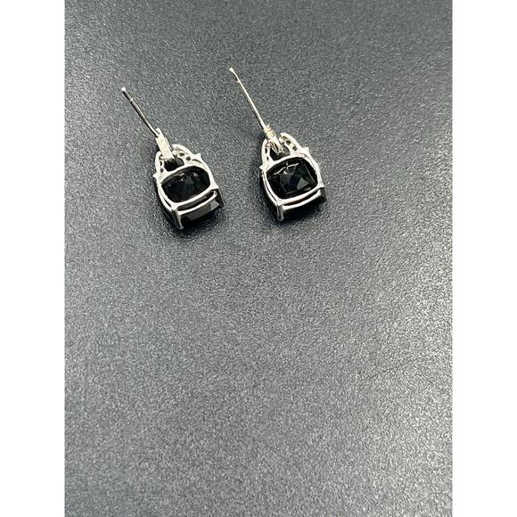 Vintage 10K White Gold Oval Prong Cushion Black Onyx Diamond Dangle Earrings - Picture 3 of 11